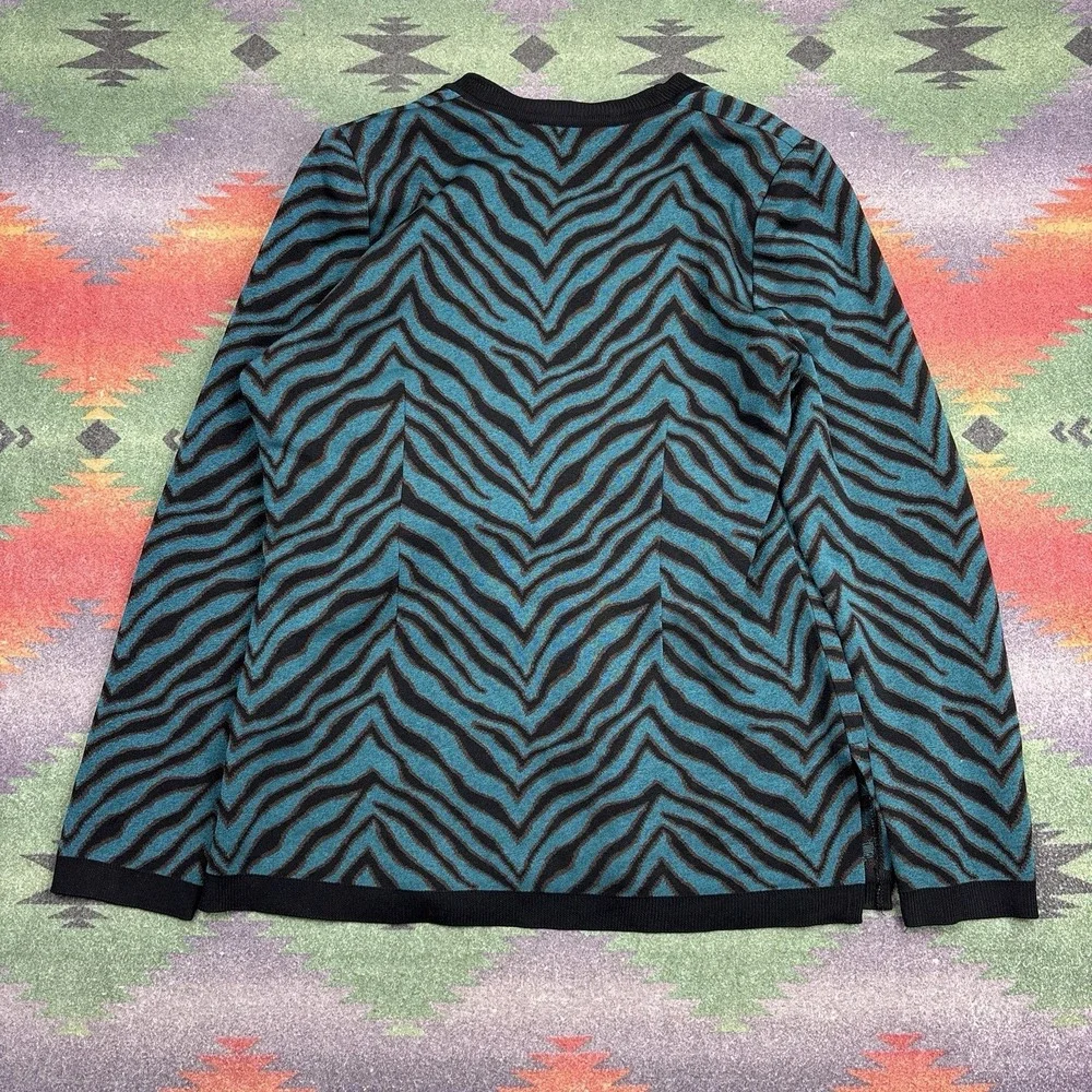 Misook Sweater Jacket Cardigan Women's Small Blue Zebra Print Striped Knit - Picture 2 of 12